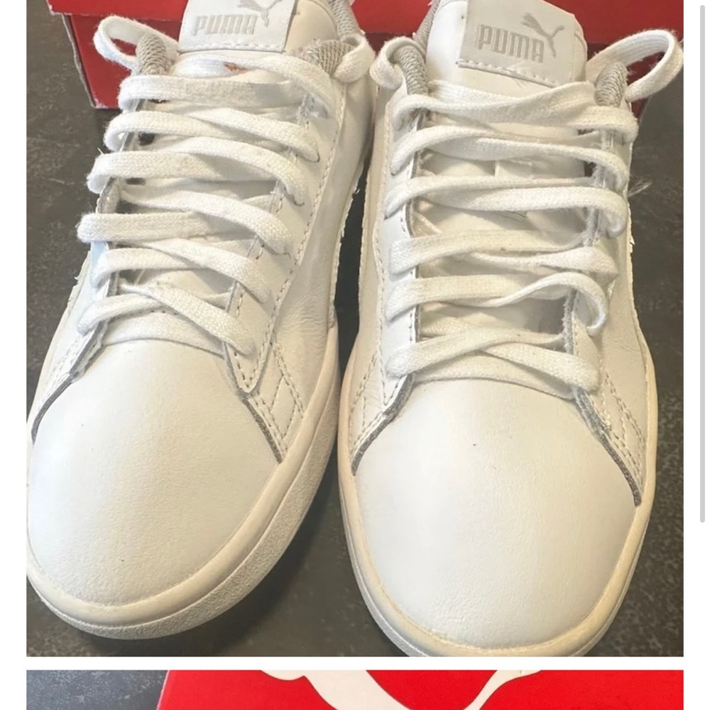 Junior size (4.5 ) White and Grey Puma sneakers.